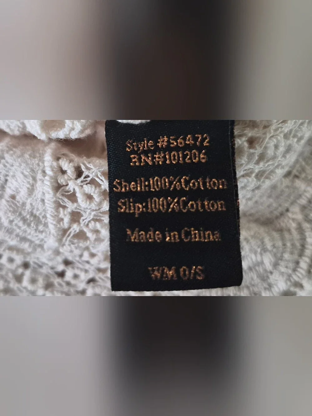 Soft Surroundings Label Noir Crochet Lace Pullover Cover-Up Cream 100% Cotton